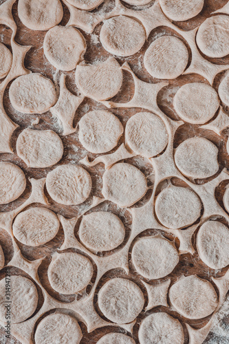 Cut circles for dumplings, texture from the dough.