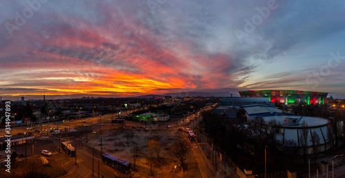 Panorama of budapest stadium at sunset