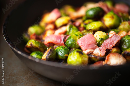 rustic pan roasted brussels sprouts with bacon