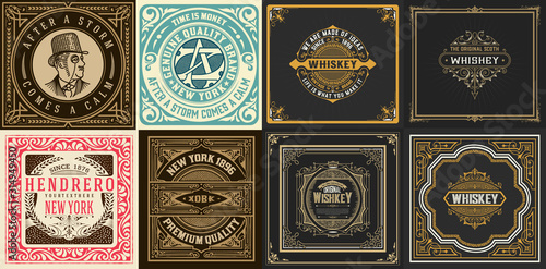 Mega set of 8 vintage labels. Vector layered