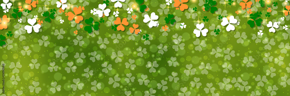 Fototapeta premium St.Patrick's Day green vector background with clover leaves