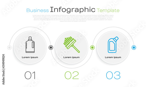 Set line Plastic bottles for liquid dishwashing liquid, Squeegee, scraper, wiper and Plastic bottles for liquid dishwashing liquid. Business infographic template. Vector