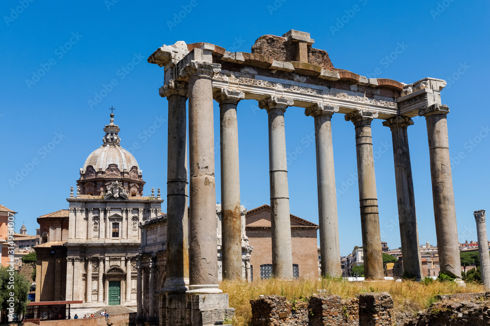 Fototapeta premium Remains of the Temple of Saturn at the Roman Forum, Rome, Italy