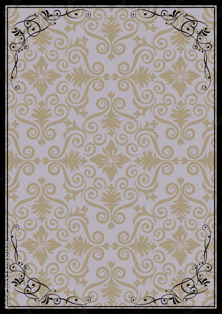ダマスク柄背景とアンティークのフレームのテンプレート フォーマット サイズ グレー系 Frame And Damask Pattern Background Template Vector De Stock Adobe Stock ダマスク柄背景とアンティークのフレームのテンプレート フォーマット サイズ グレー系 Frame And Damask Pattern Background Template Vector De Stock Adobe Stock