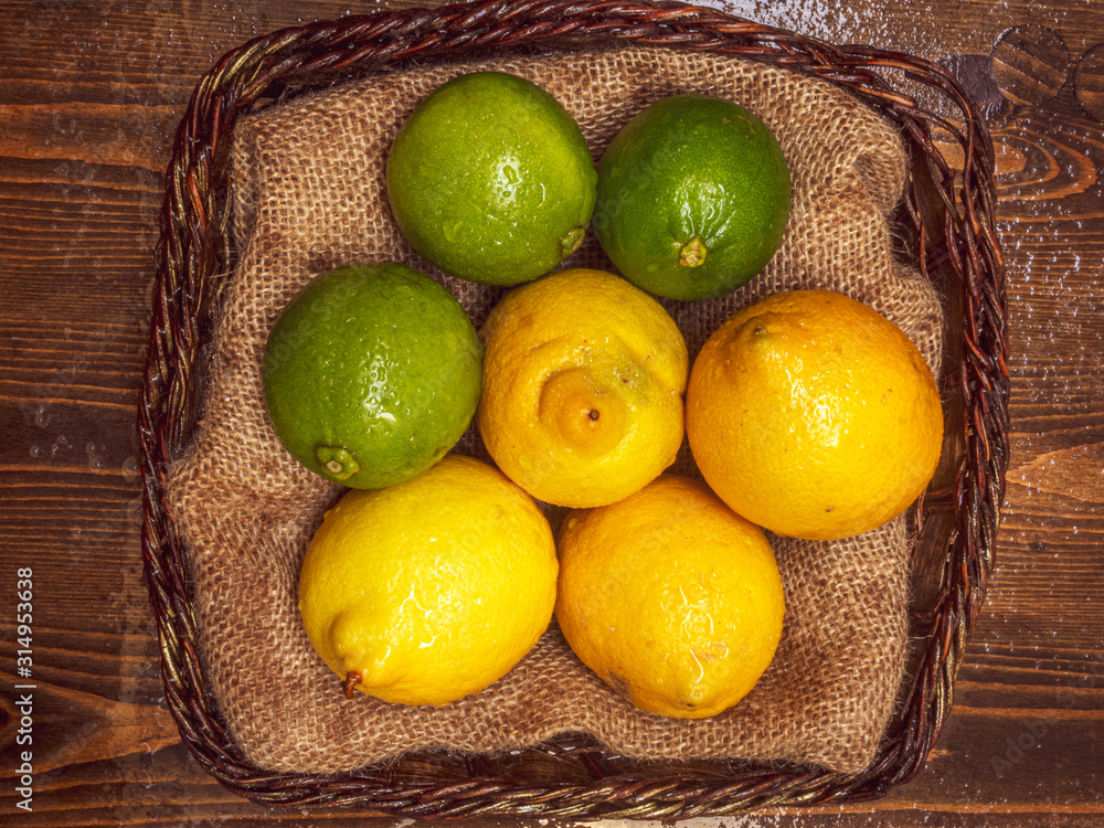 Top view of limes and lemons