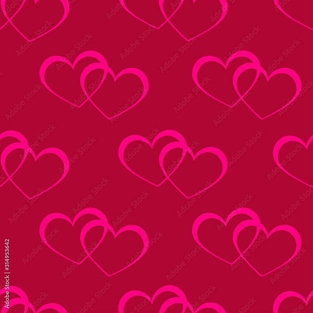 Beautiful vector illustration Seamless pattern with red hearts.