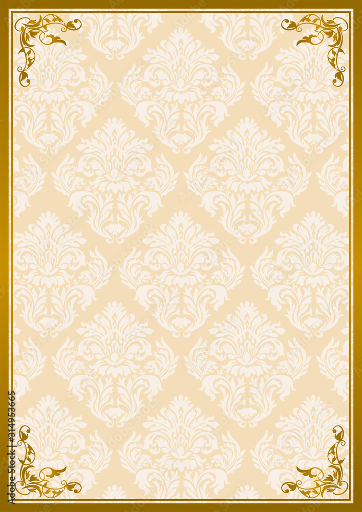 ダマスク柄背景とアンティークのフレームのテンプレート フォーマット サイズ イエロー系 Frame And Damask Pattern Background Template Stock Vektorgrafik Adobe Stock ダマスク柄背景とアンティークのフレームのテンプレート フォーマット サイズ イエロー系 Frame And Damask Pattern Background Template Stock Vektorgrafik Adobe Stock