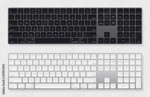 Modern grey laptop bluetooth keyboard pack isolated on white. Minimalistic keyboard with black buttons. Vector illustration