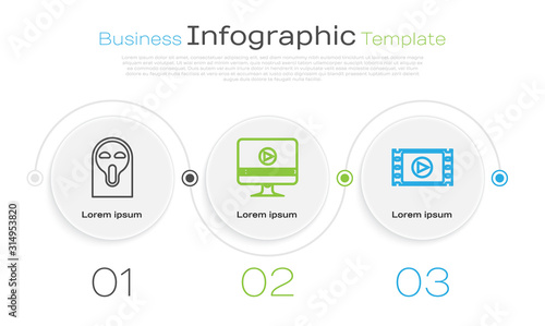 Set line Funny and scary ghost mask, Online play video and Play Video . Business infographic template. Vector