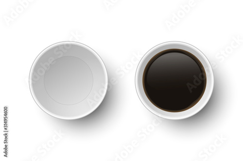 Vector 3d Realistic Disposable Opened Paper, Plastic Coffee, Tea Cup for Drinks Icon Set Closeup Isolated on White Background. Design Template, Mockup. Top View