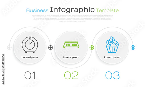 Set line Kitchen timer , Electronic scales and Cupcake . Business infographic template. Vector