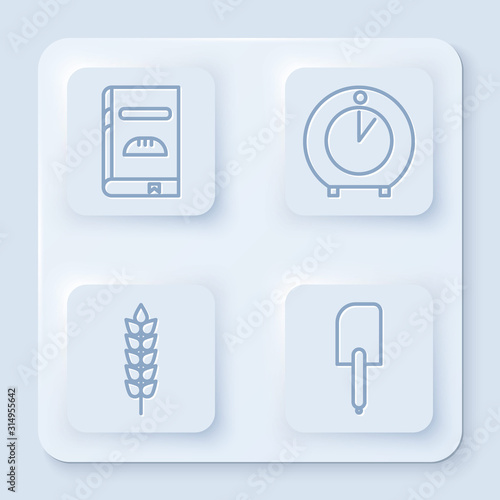 Fotografia Set line Cookbook , Kitchen timer , Cereals with rice, wheat, corn, oats, rye and Spatula