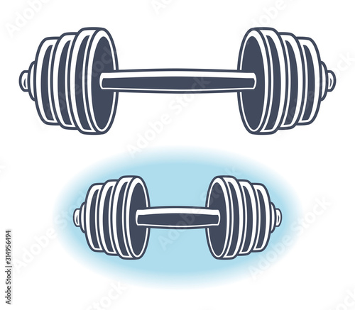 Barbell and dumbbell, gym icons.