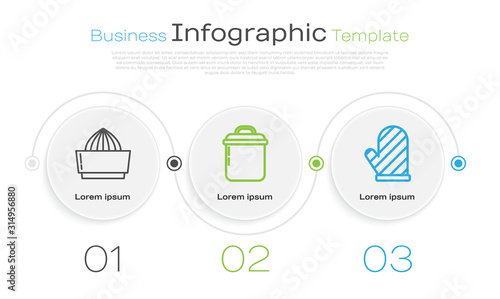 Set line Citrus fruit juicer , Cooking pot and Oven glove . Business infographic template. Vector