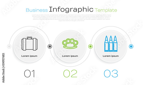 Set line Military ammunition box, Brass knuckles and Bullet . Business infographic template. Vector