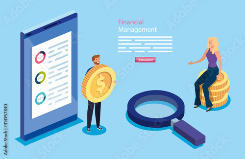 financial management with couple and icons