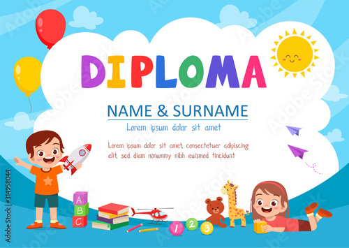 cute diploma certificate template for school student