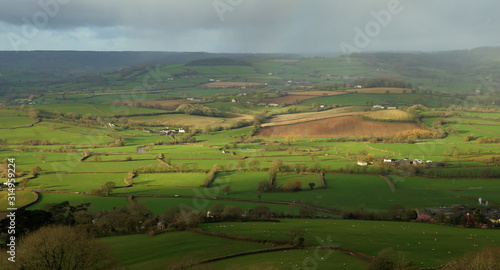 Farmland in Axe Valley, Devon seen from Musbury Hill
