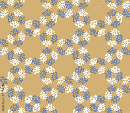 French shabby chic damask vector texture background. Dainty flower in blue yellow on off white seamless pattern. Hand drawn floral interior home decor swatch. Classic farmhouse style all over print