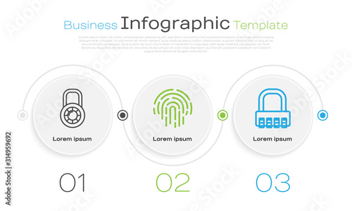 Set line Safe combination lock wheel , Fingerprint and Safe combination lock . Business infographic template. Vector