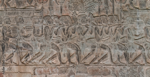 Reliefs in the Angkor Wat temple, Cambodia
