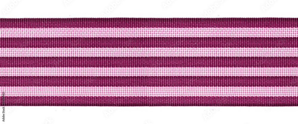 Ribbon closeup with red and pink stripes on a white background