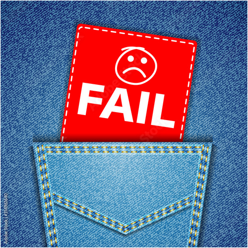 Fail tag. Blue back jeans pocket realistic denim texture