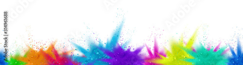 Colorful powder paint splash, color explosion decorative frame background template for music dj party, festival, holi, celebration event