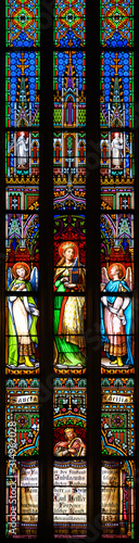 Bratislava, Slovakia. 2019/11/4. Stained glass window depicting Saint Cecilia, the patron saint of musicians, singers, organists. St Martin's Cathedral, Bratislava, Slovakia.