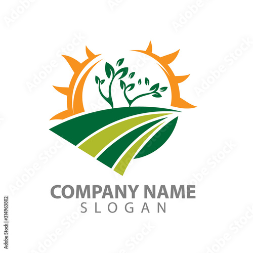Landscaping logo design concept. Abstract illustration with tree in the circle. Park theme symbol. Icon template for gardening business.