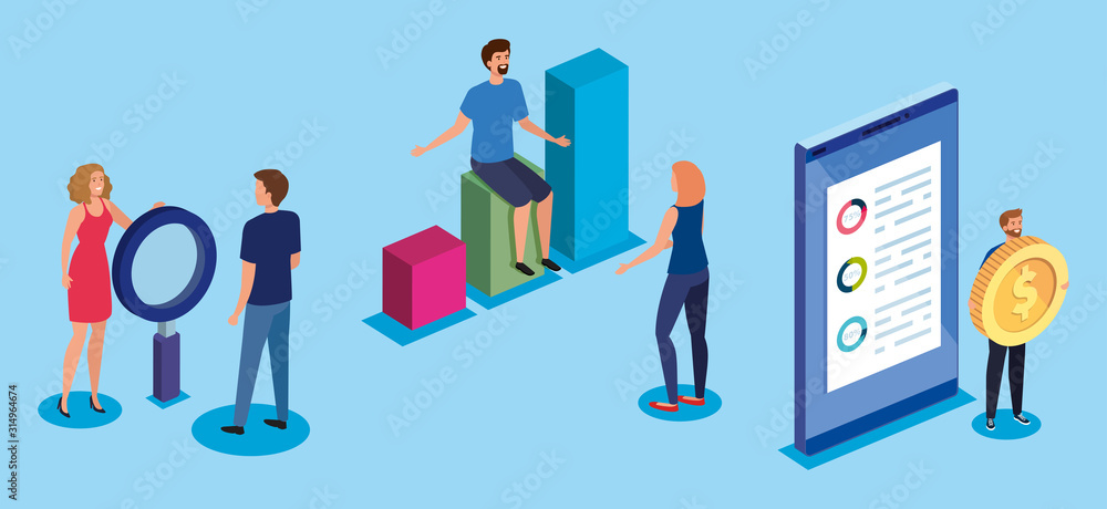 group of people with business icons vector illustration design group of people with business icons vector illustration design