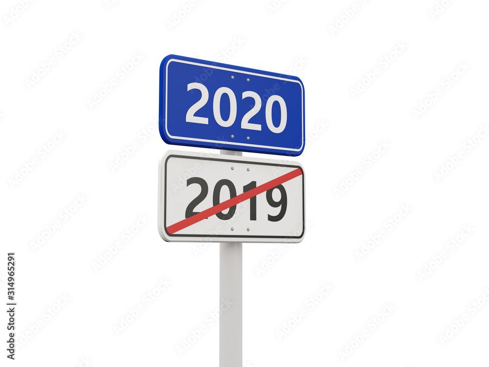 2020 New year symbol on a road sign 2020 New year symbol on a road sign