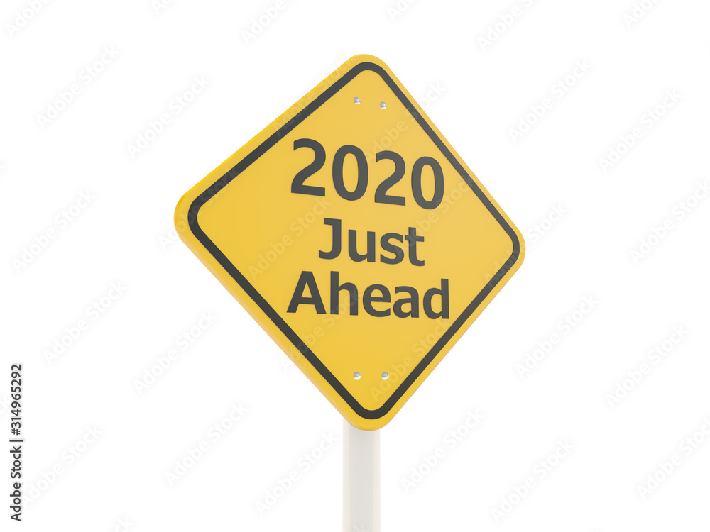 2020 New year symbol on a road sign