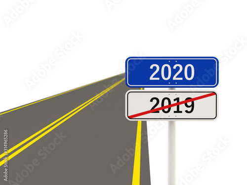 2020 New year symbol on a road sign