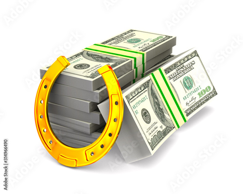 horseshoe and money on whit...