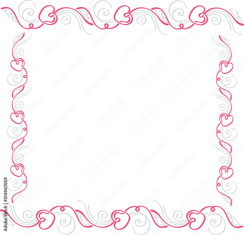 Border, heart pattern square ornament vector. Frame from the tape in the shape of a heart