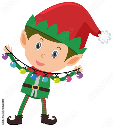 Single character of christmas elf on white background