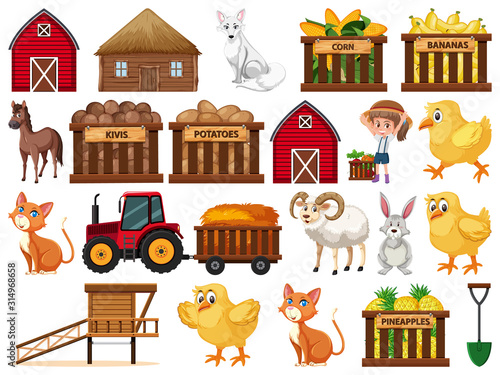 Large set of isolated farm objects