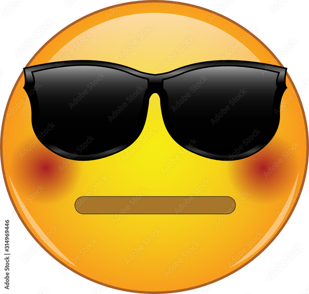 Cool flushed neutral face emoji. Awesome yellow face emoticon wearing