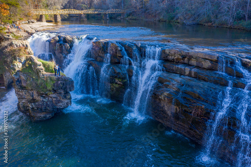 Aerial photo of People looking at waterfall in Alabama