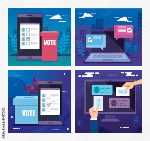 set poster of vote with icons vector illustration design