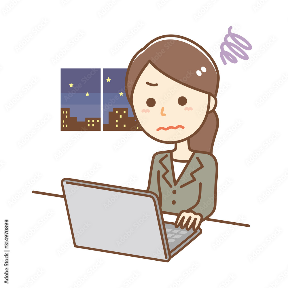 Illustration of a business woman working overtime Illustration of a business woman working overtime