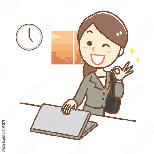 Illustration of a business woman leaving work on time