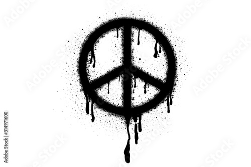 Symbol of pacifism and peace Spray Paint Vector Elements isolated on White Background, Lines and Drips Black ink splatters, Ink blots set, Street style.