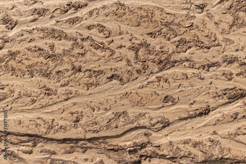 View from above on land surface, mud dirt and sand texture