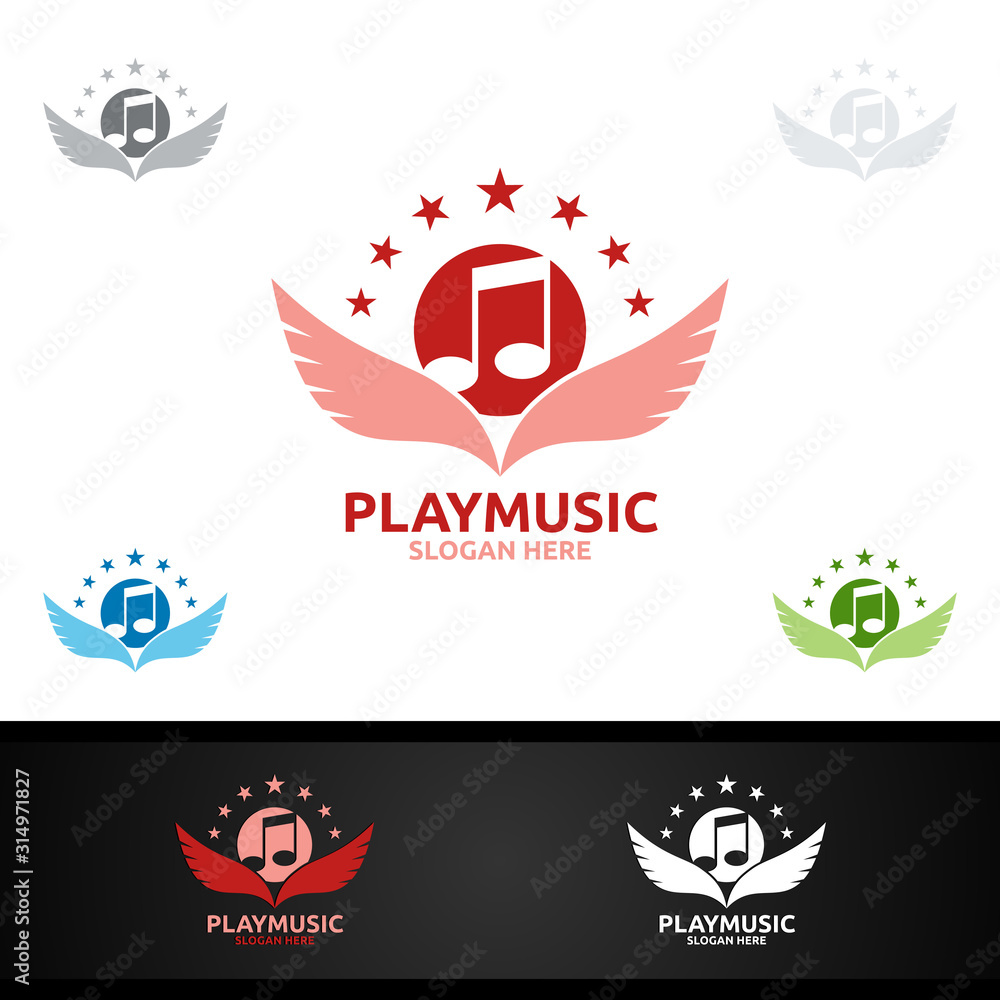 Abstract Music Logo with Note and Play Concept