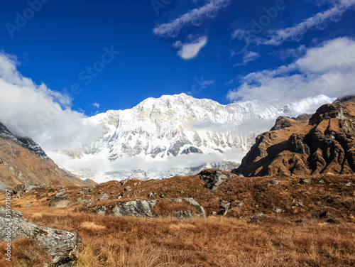 Snow-covered Mountain With Blue Sky, Cloud and Fog