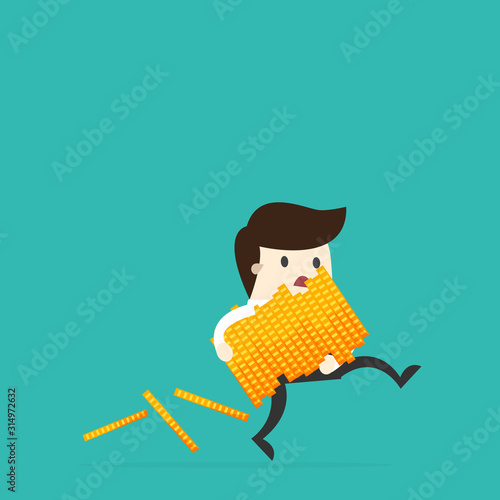 Business run away with money coin flat illustration,fail concept