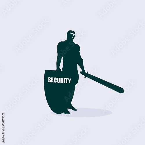 Silhouette of a medieval knight with sword and shield. Security word