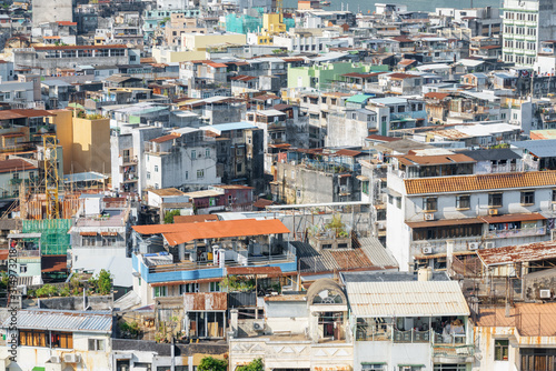 Awesome aerial view of old residential buildings in Macau